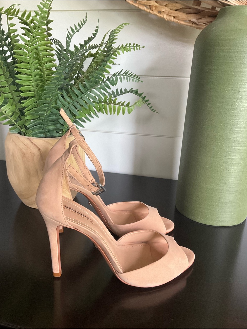 SCHUTZ Saasha Peep-Toe Suede Ankle-Strap Heels